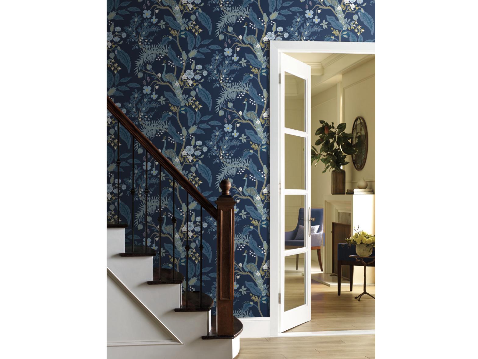 York Wallcoverings Navy Peacock Wallpaper