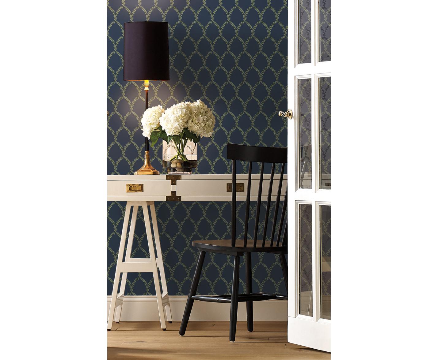 York Wallcoverings Navy Laurel Wallpaper