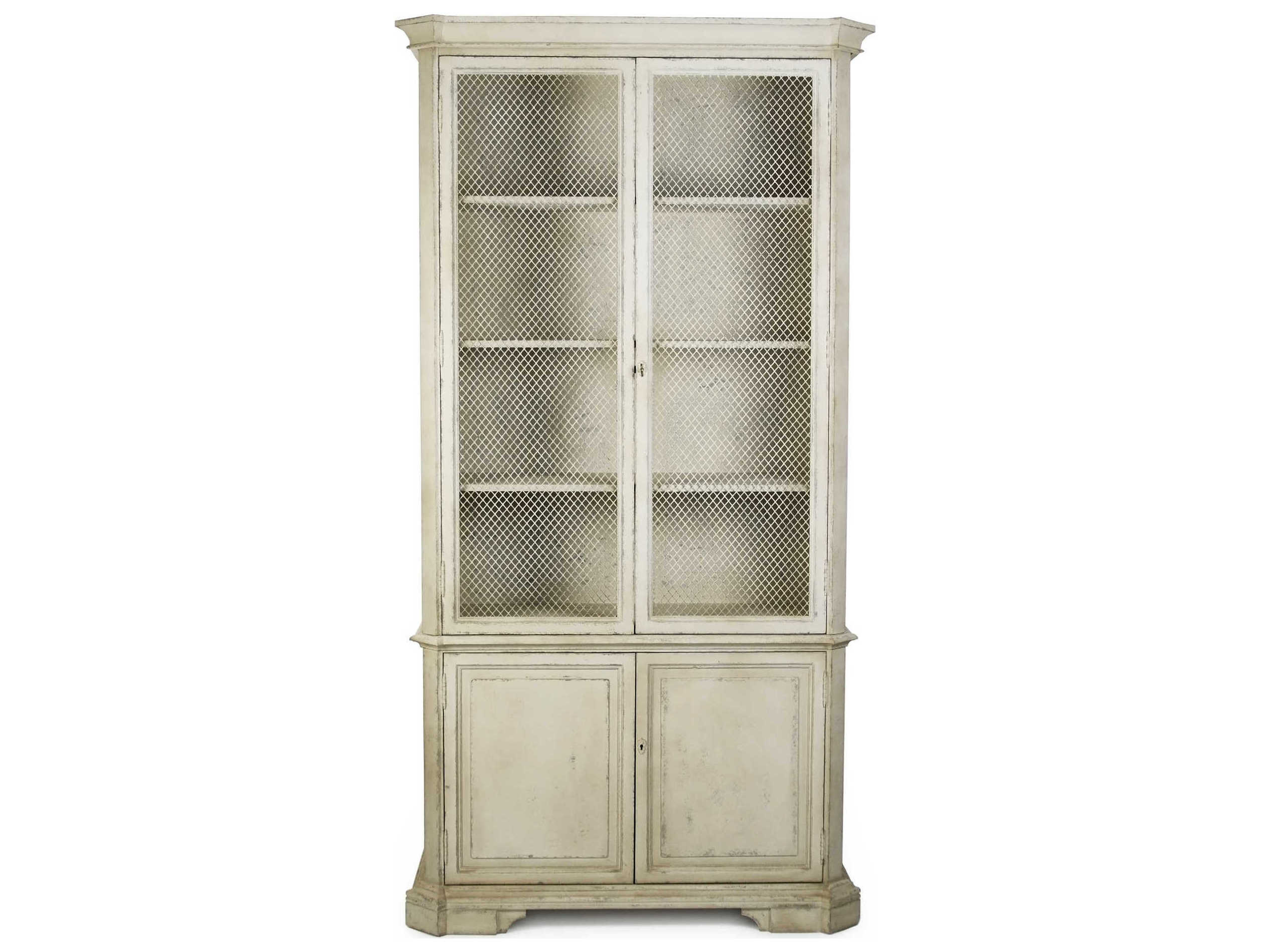 Zentique Pine Wood Distressed Taupe Display Cabinet