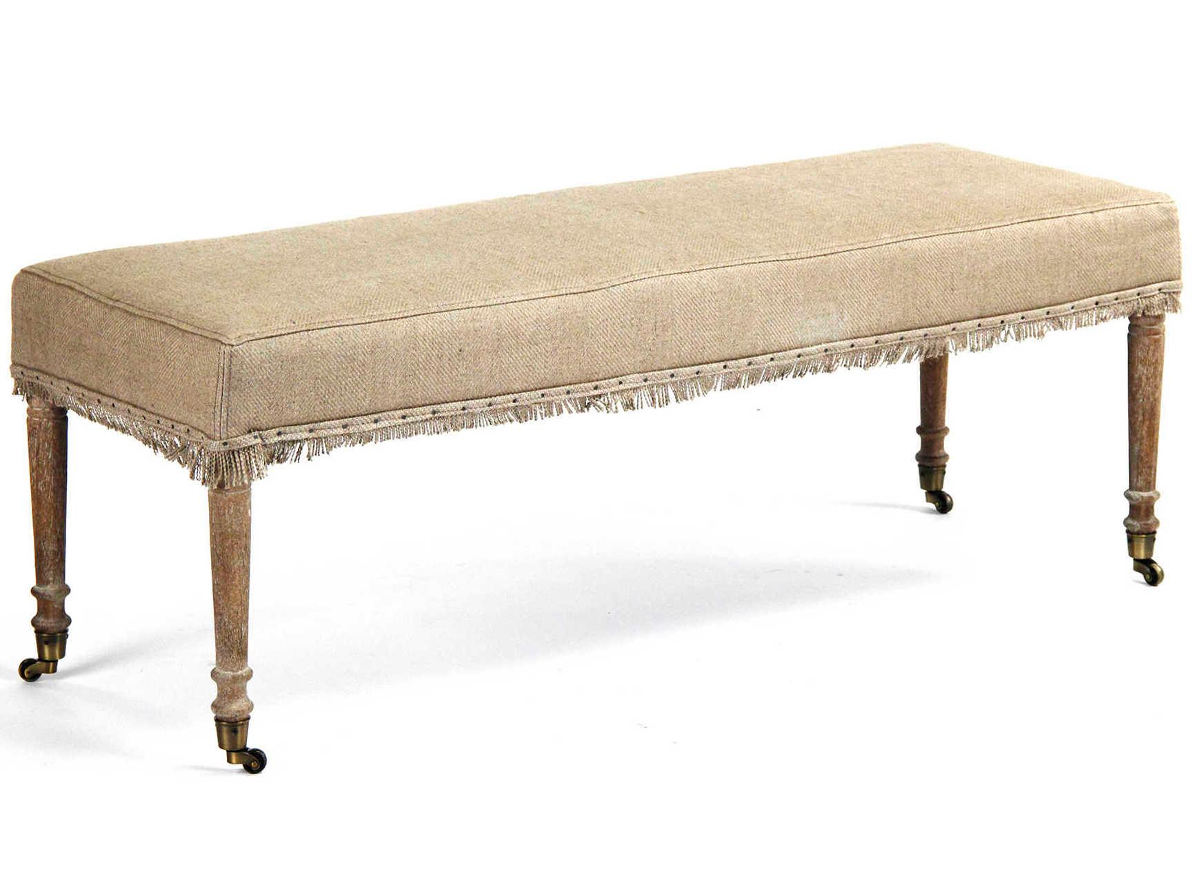 Zentique Hemp Linen Cream Upholstered Accent Bench
