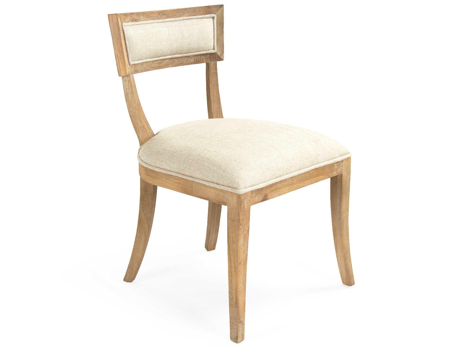 Zentique Carvell Oak Wood White Upholstered Side Dining Chair