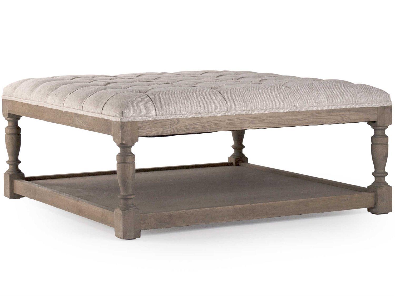 Zentique Cream Natural Linen Beige Upholstered Tufted Ottoman