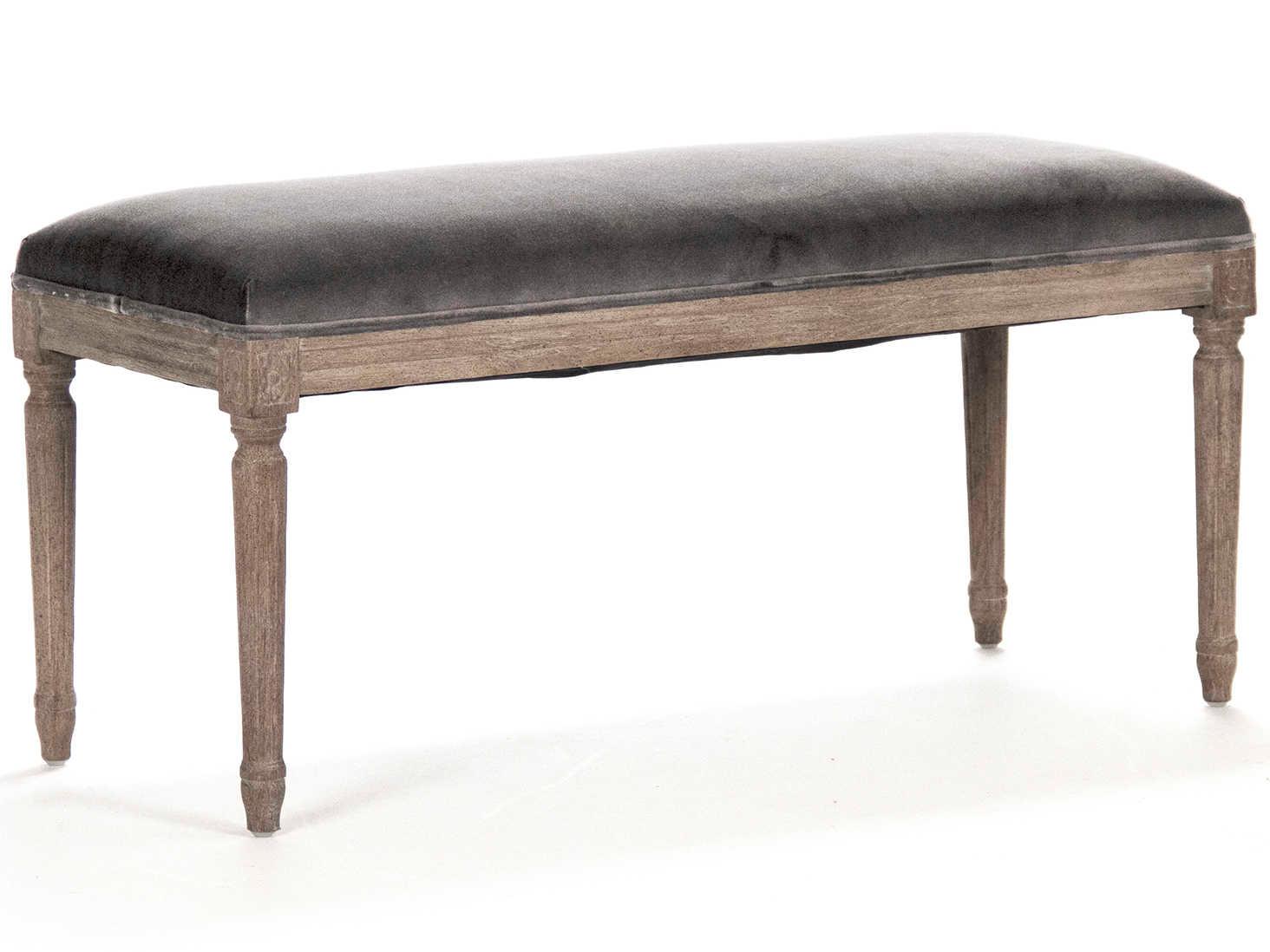 Zentique Lille Grey Velvet Upholstered Accent Bench
