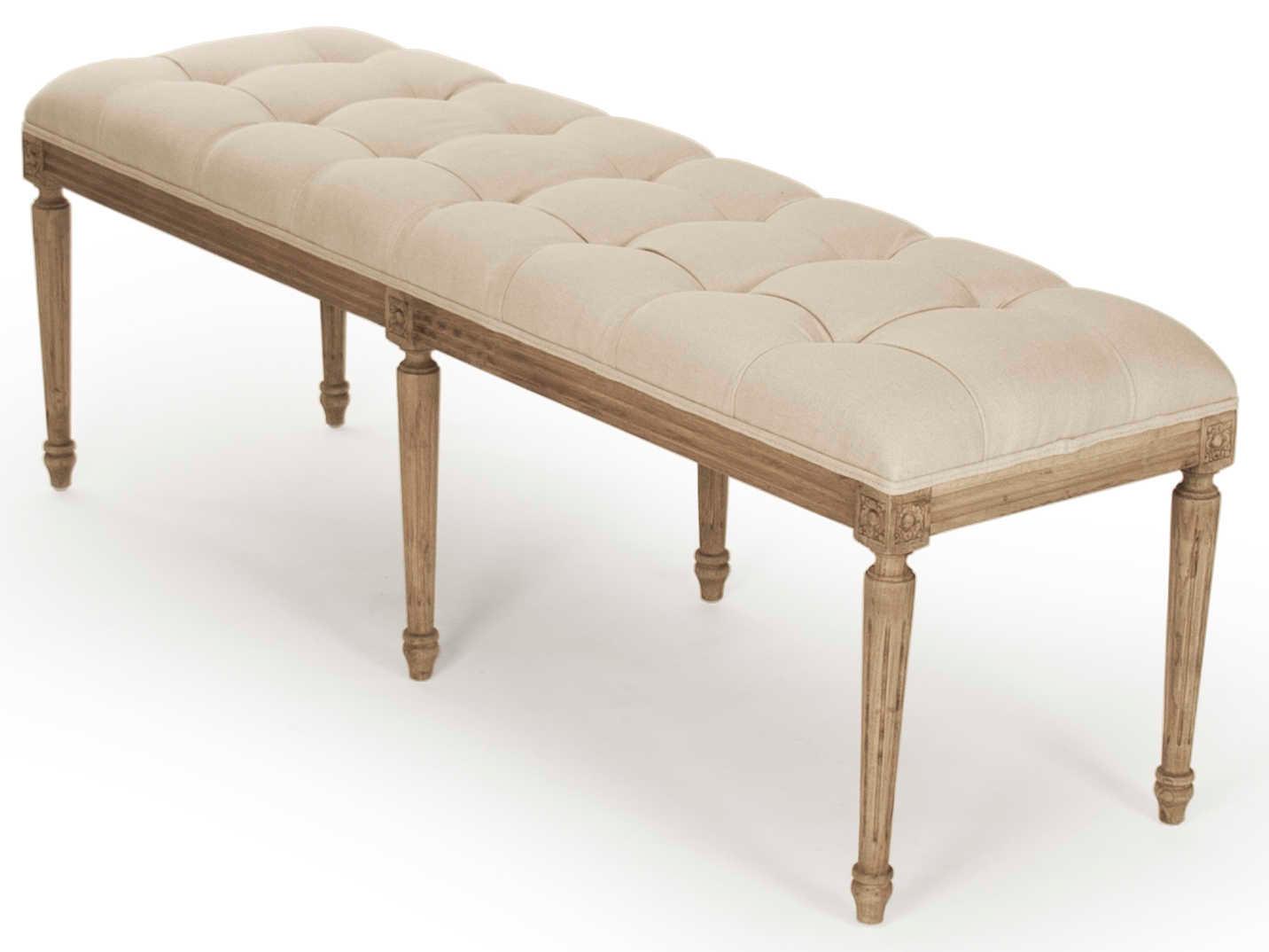 Zentique Louis Natural Linen Cream Upholstered Accent Bench