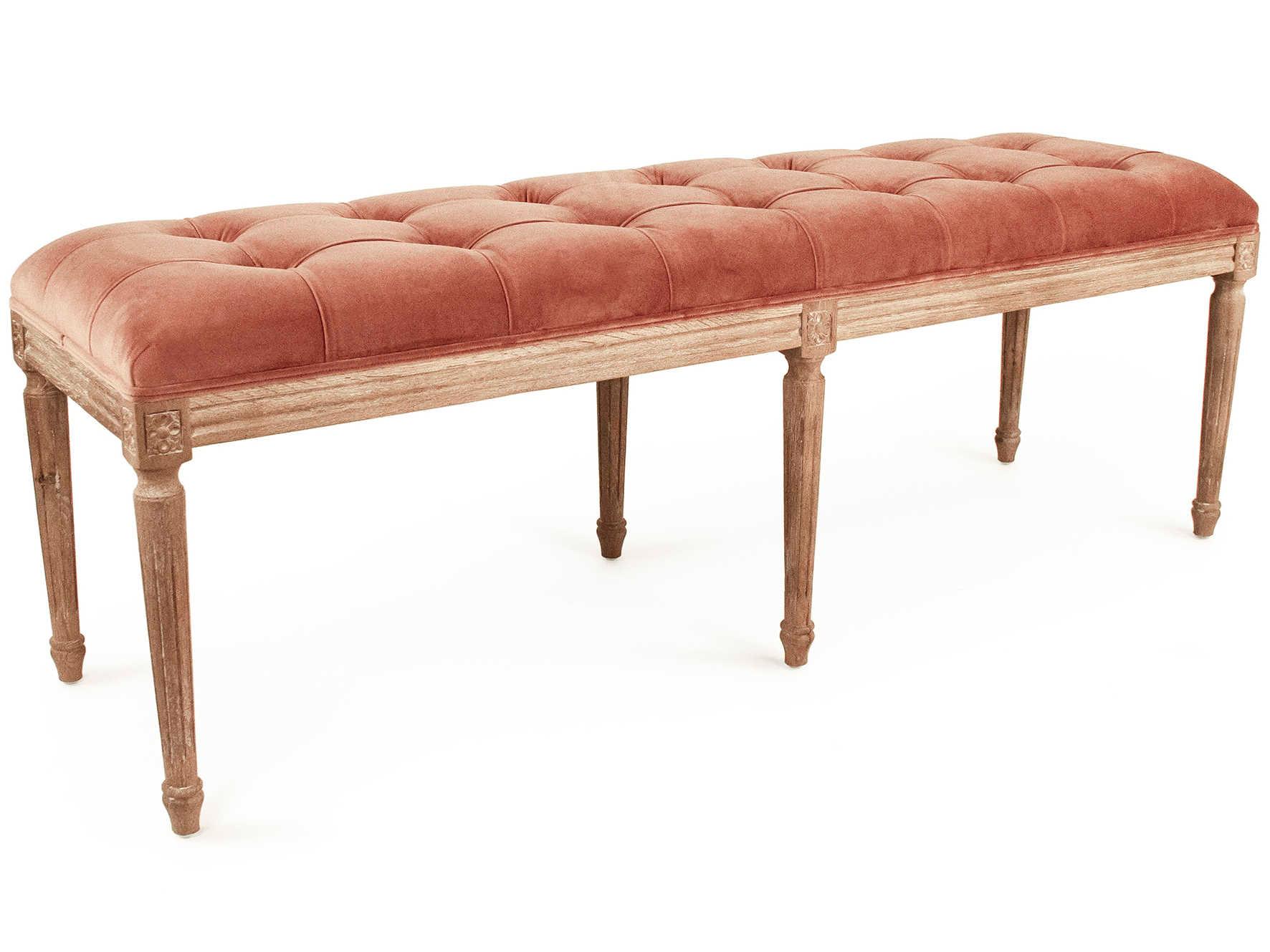 Zentique Louis Rose Velvet Pink Upholstered Accent Bench