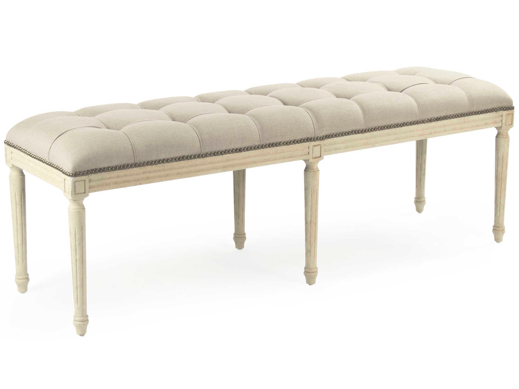 Zentique Louis Natural Linen White Upholstered Accent Bench