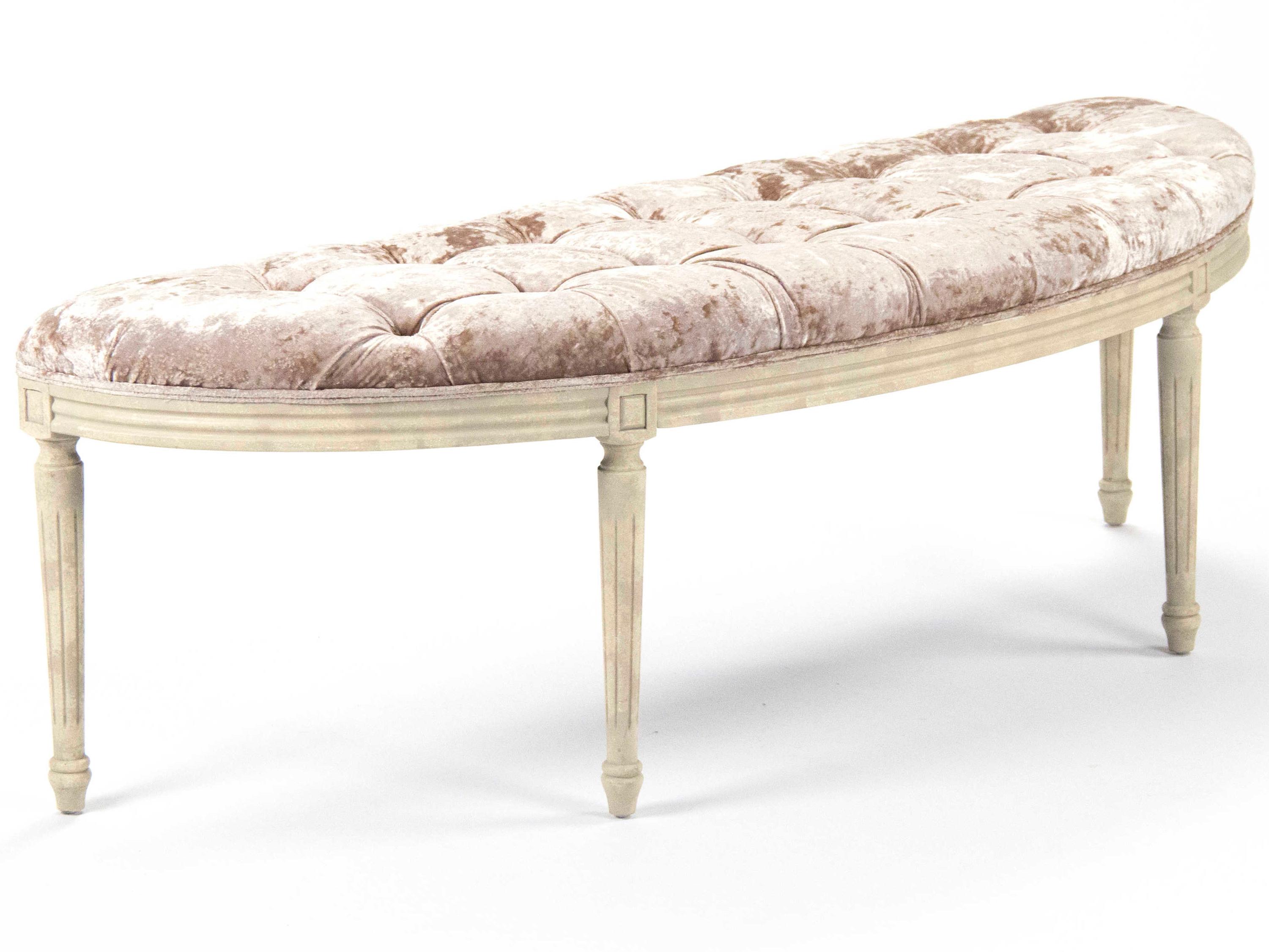 Zentique Louis Distressed Ivory Birch Cream Upholstered Accent Bench