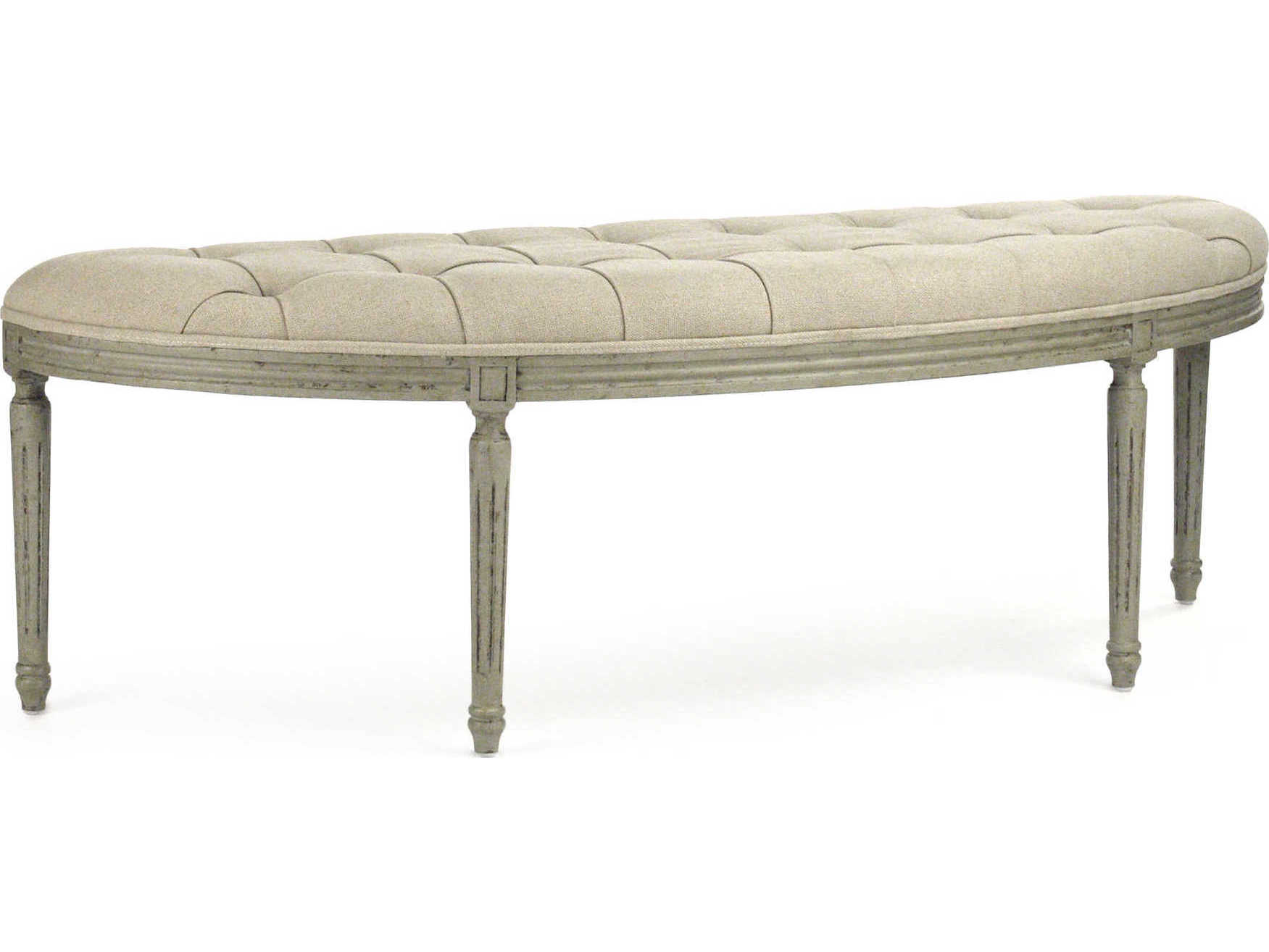 Zentique Louis Faux Olive Green Birch Cream Upholstered Accent Bench