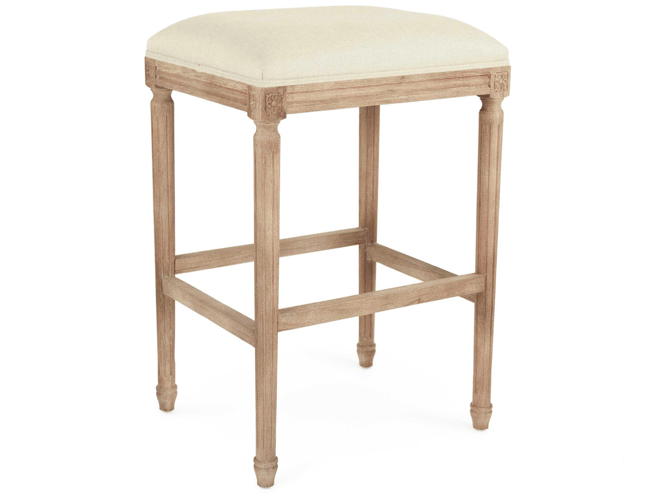 Zentique Louis Upholstered Oak Wood Natural Linen Bar Stool