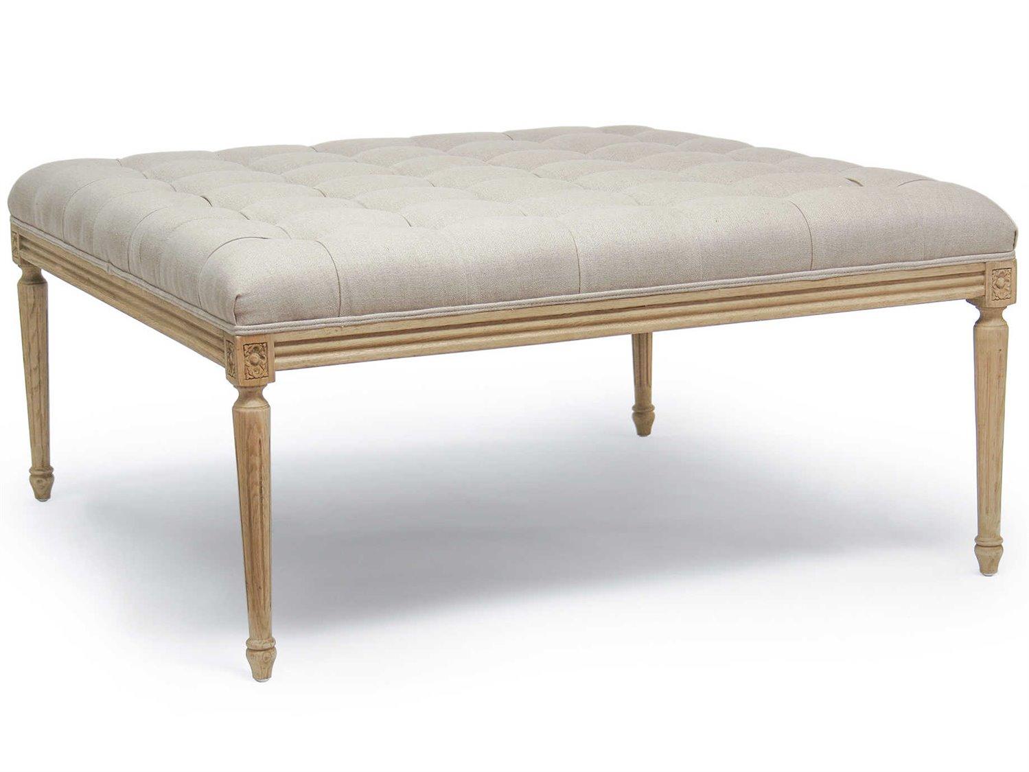 Zentique Louis Natural Linen White Upholstered Tufted Ottoman