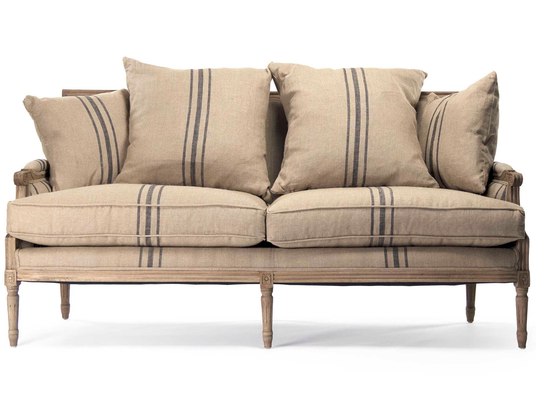 Zentique Louis English Khaki Blue Stripe Beige Upholstered Loveseat