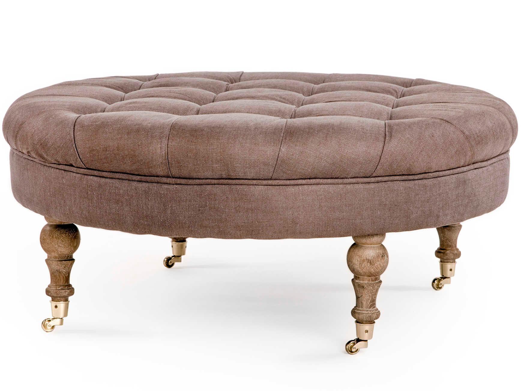 Zentique Maison Aubergine Linen Brown Upholstered Tufted Ottoman