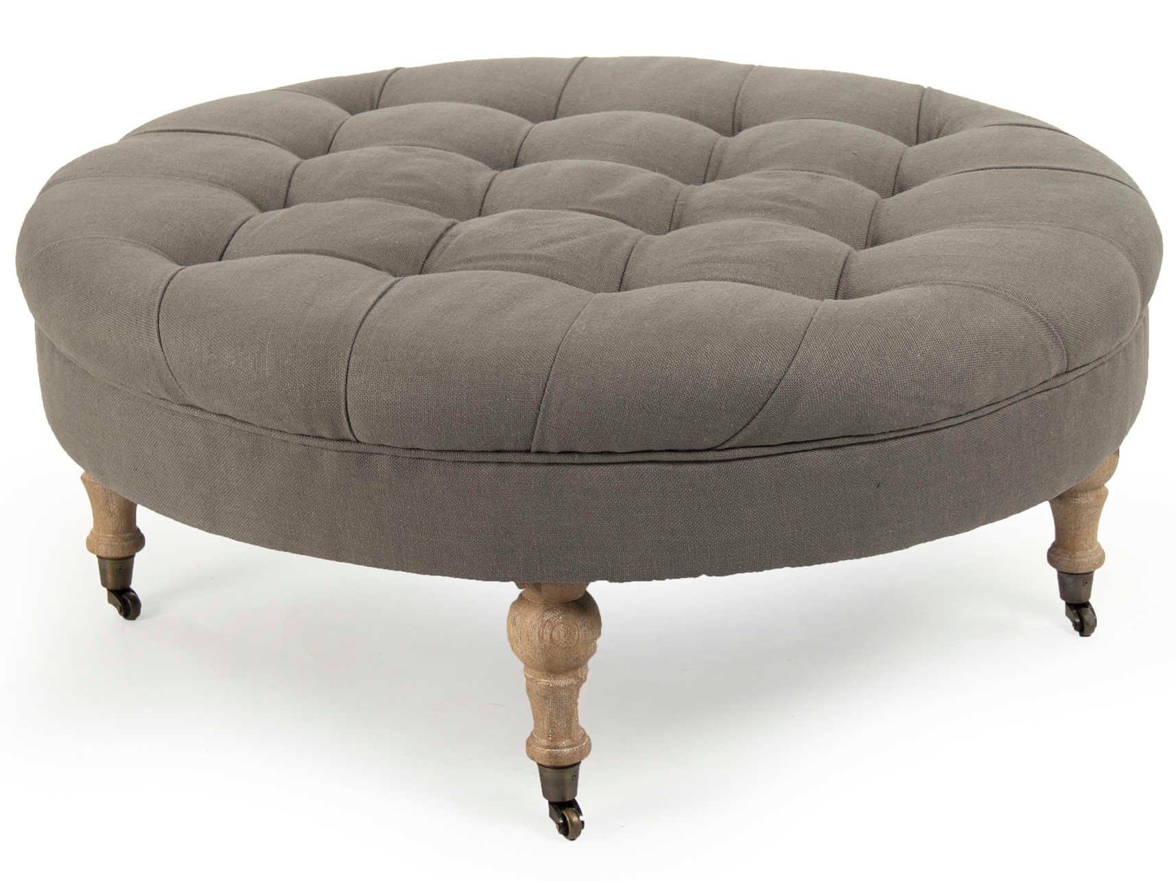 Zentique Maison Grey Linen Upholstered Tufted Ottoman