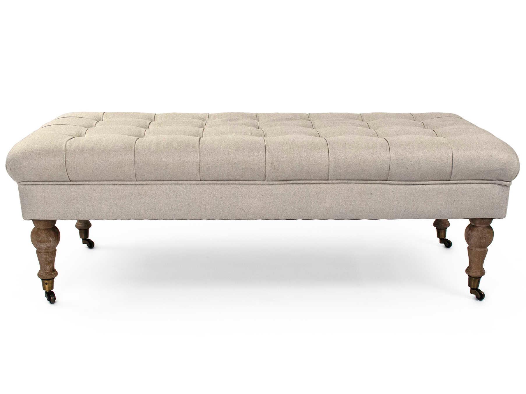 Zentique Maison Natural Linen Cream Upholstered Tufted Ottoman