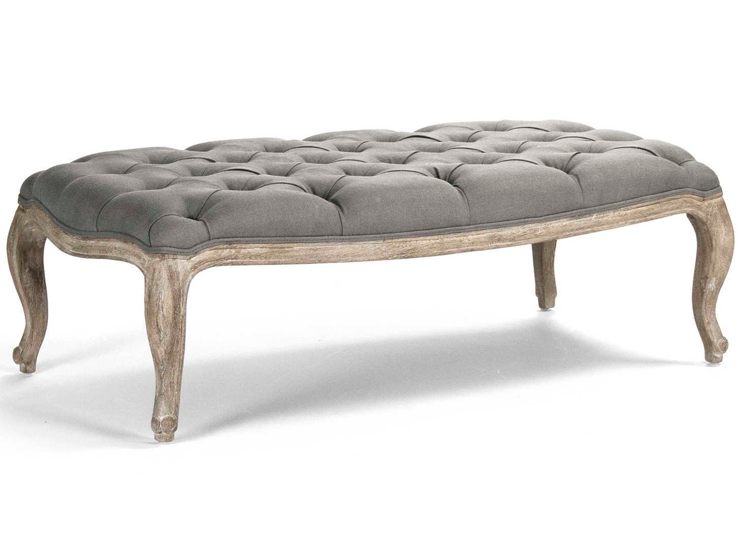 Zentique Maison Grey Linen Upholstered Tufted Ottoman