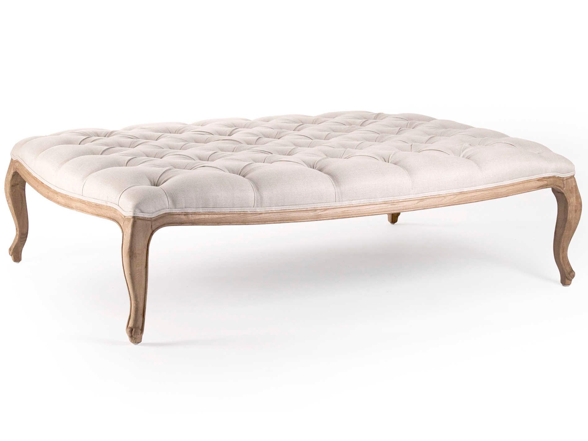Zentique Maison Natural Linen Cream Upholstered Tufted Ottoman