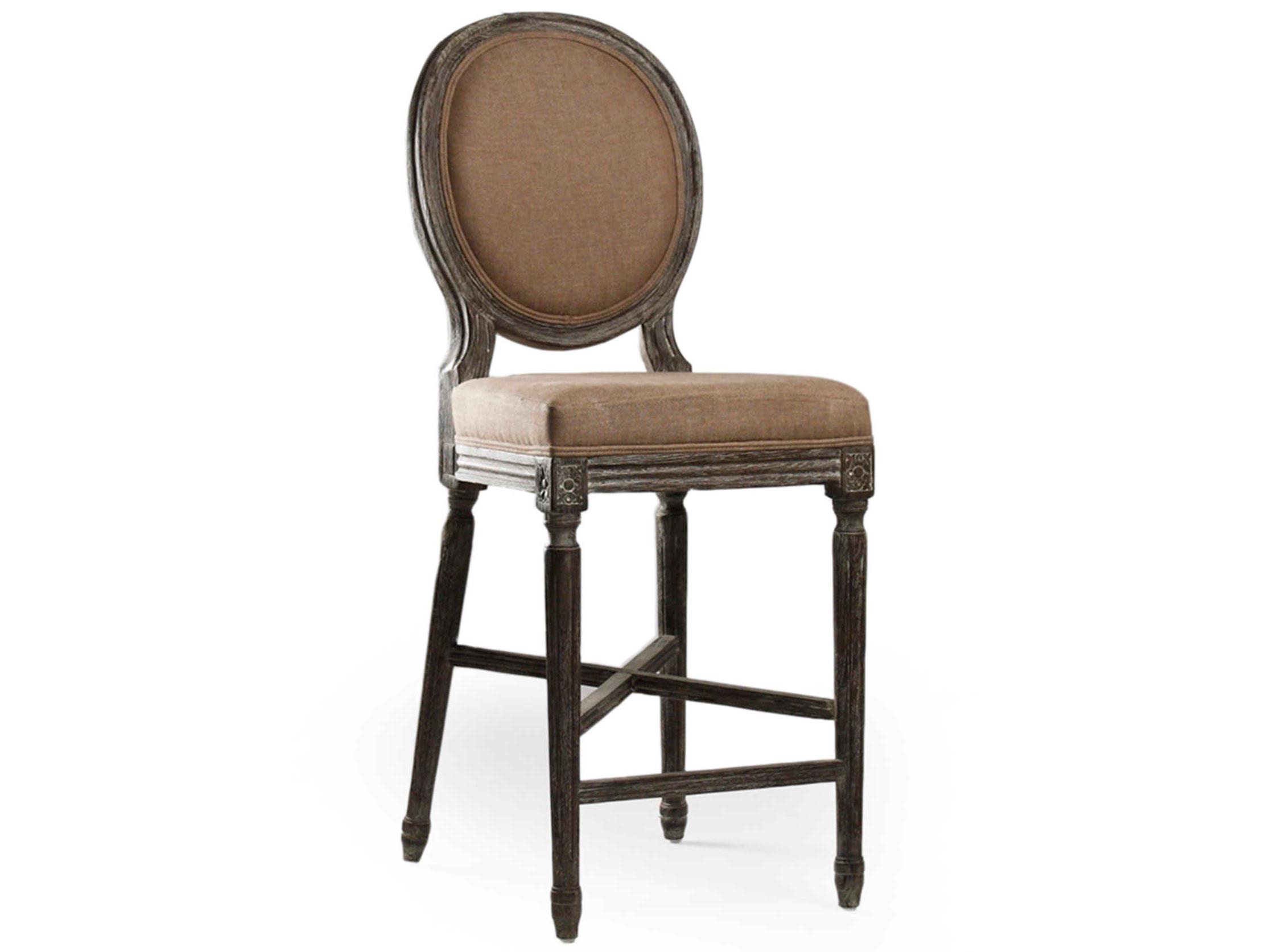 Zentique Medallion Upholstered Oak Wood Copper Linen Counter Stool
