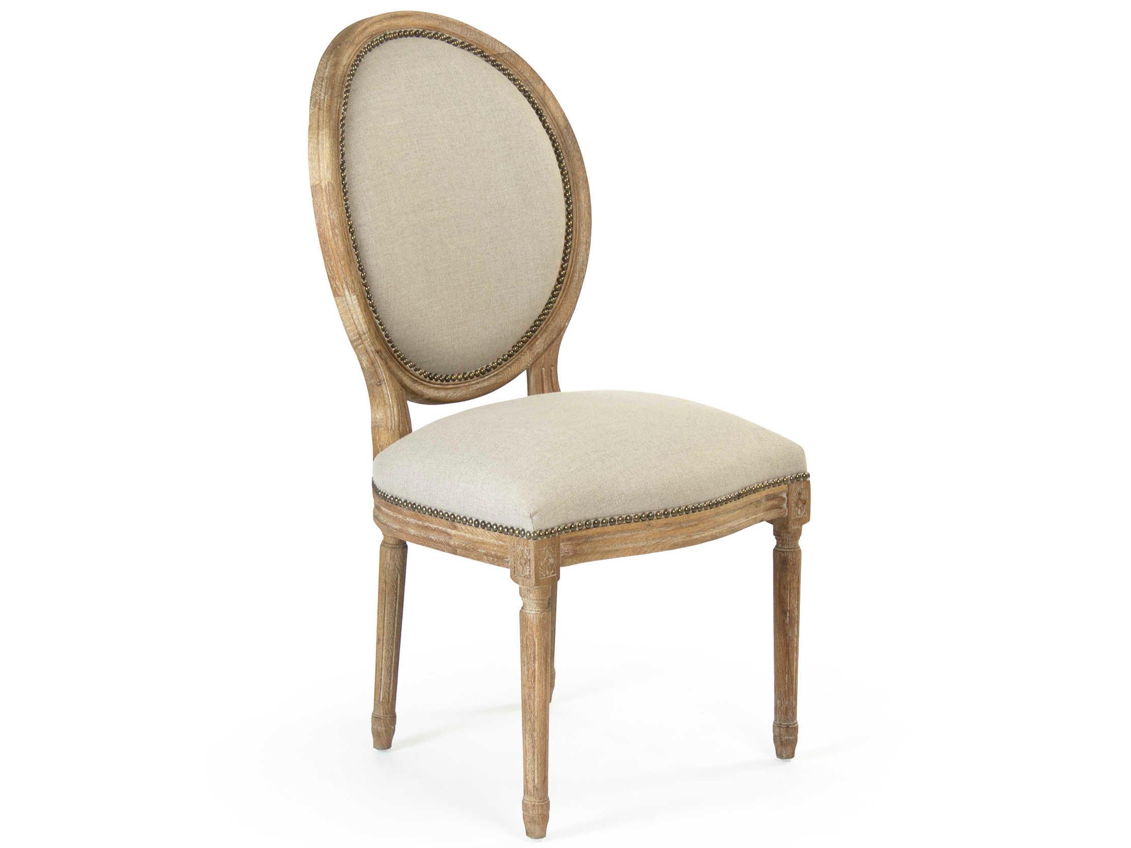Zentique Medallion Oak Wood Beige Upholstered Side Dining Chair