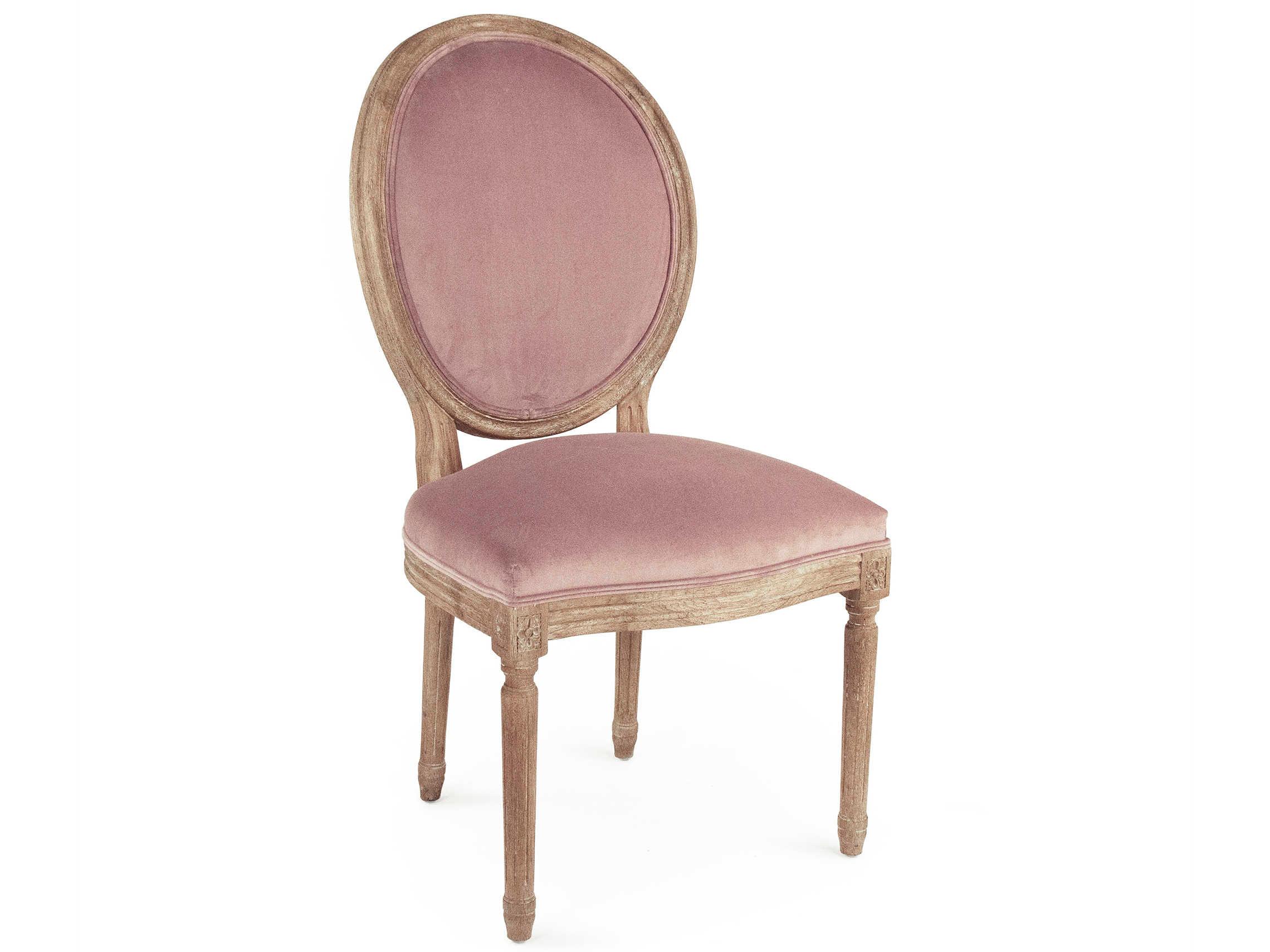 Zentique Medallion Oak Wood Pink Upholstered Side Dining Chair