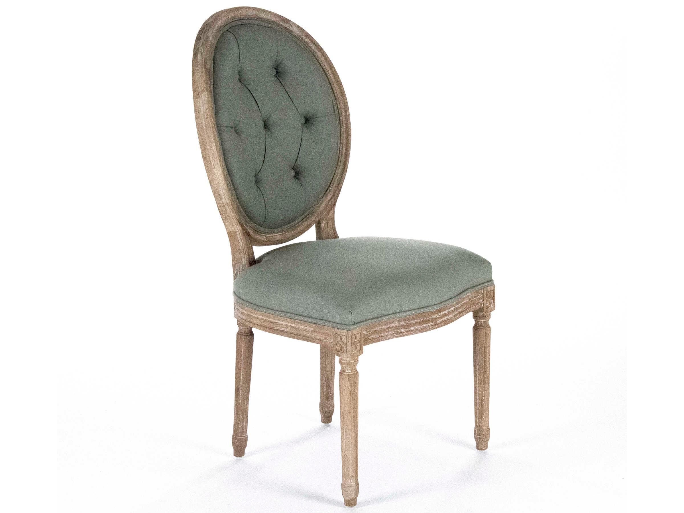 Zentique Medallion Oak Wood Green Upholstered Armless Dining Chair