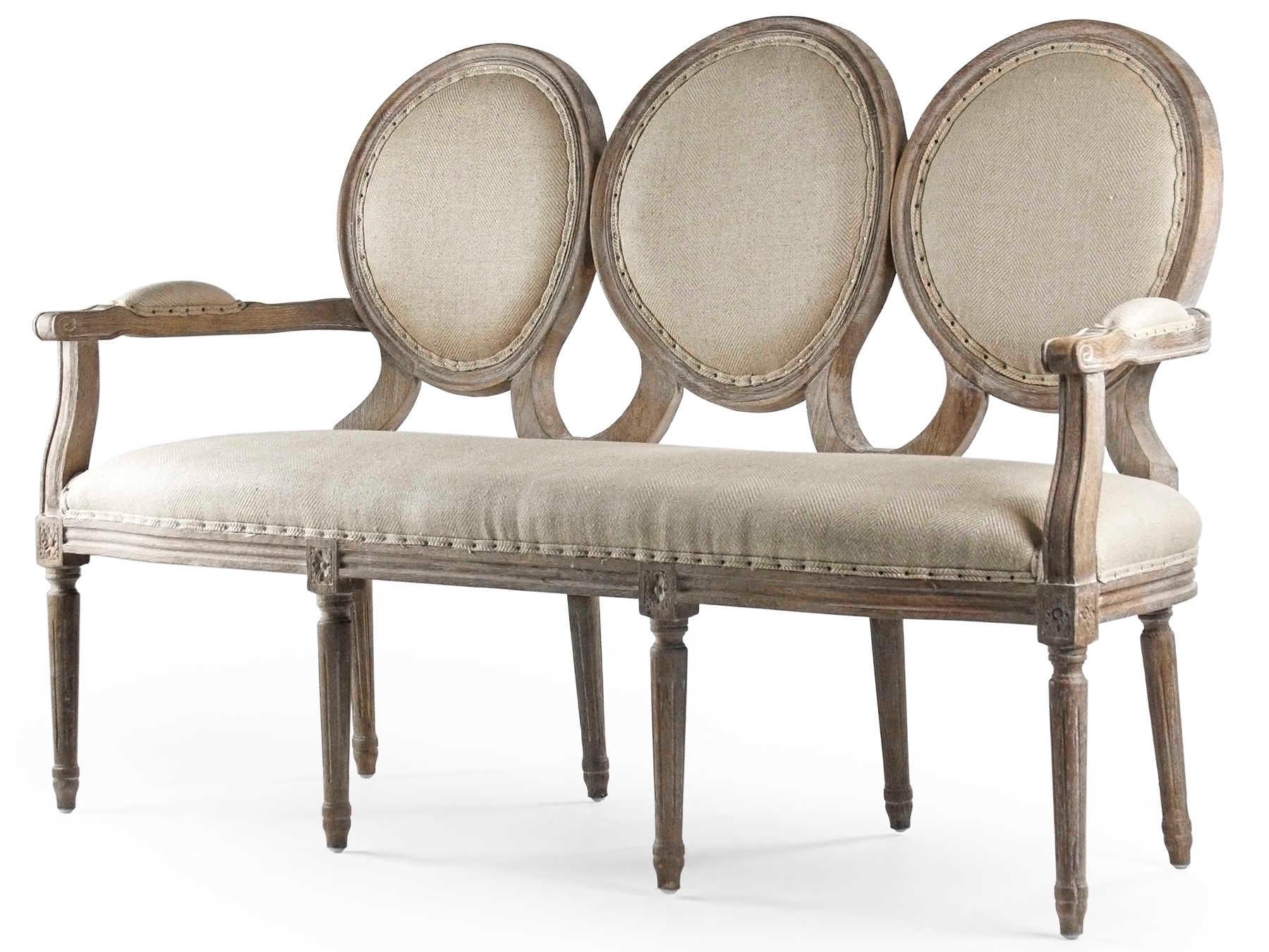 Zentique Medallion Hemp Linen Gray Upholstered Loveseat