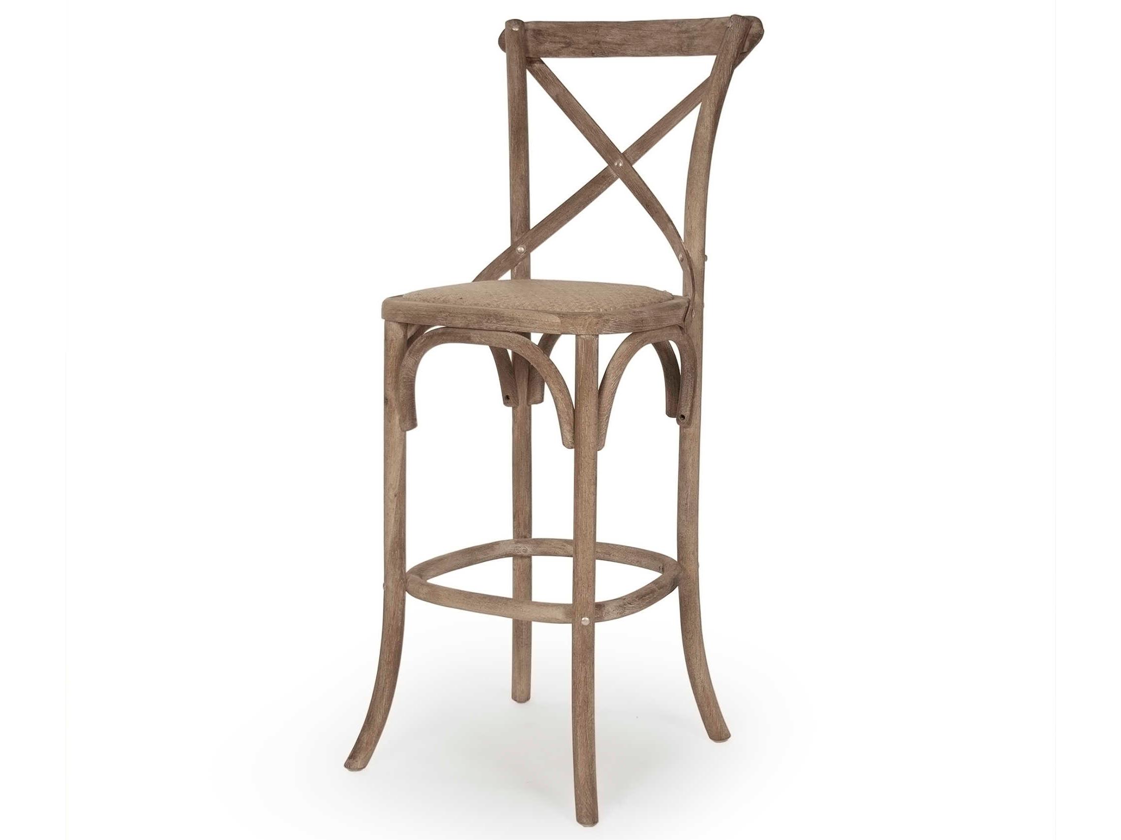 Zentique Parisienne Oak Wood Limed Grey Bar Stool