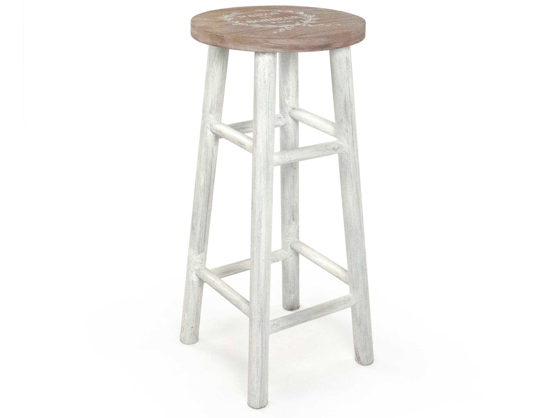 Zentique Parisienne Natural Wood Distressed White Bar Stool