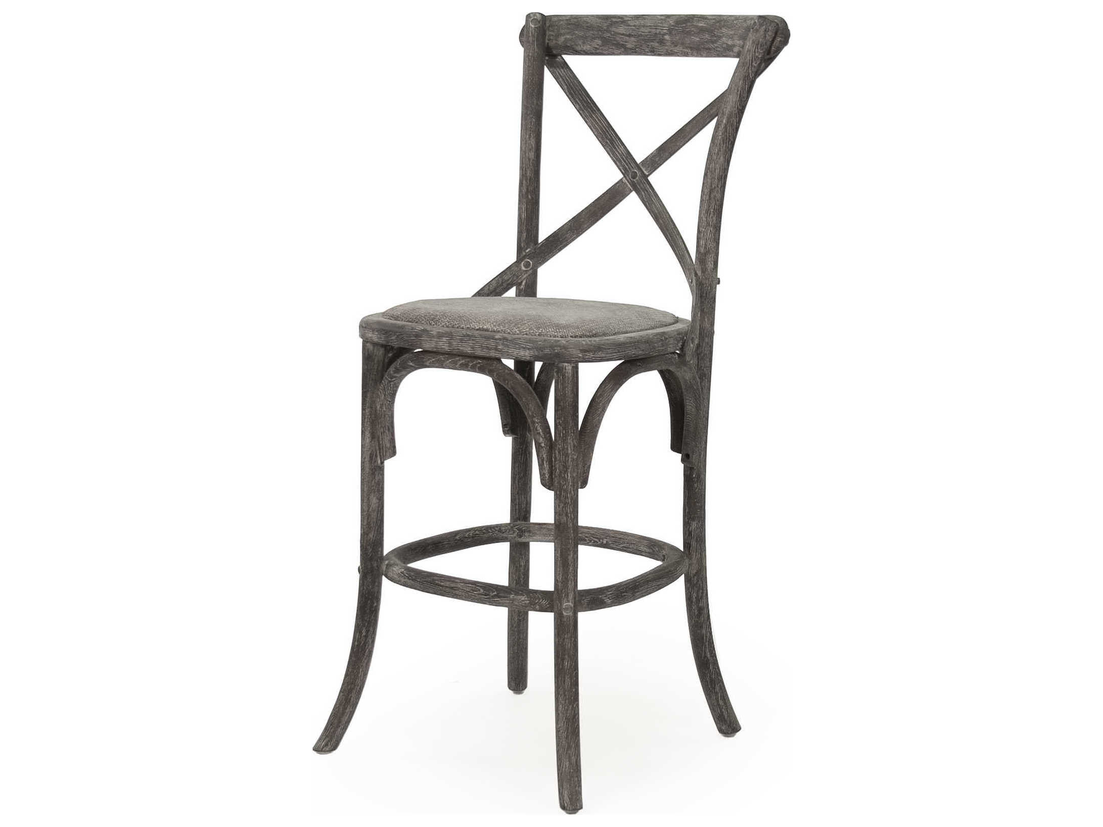 Zentique Parisienne Oak Wood Limed Charcoal Counter Stool