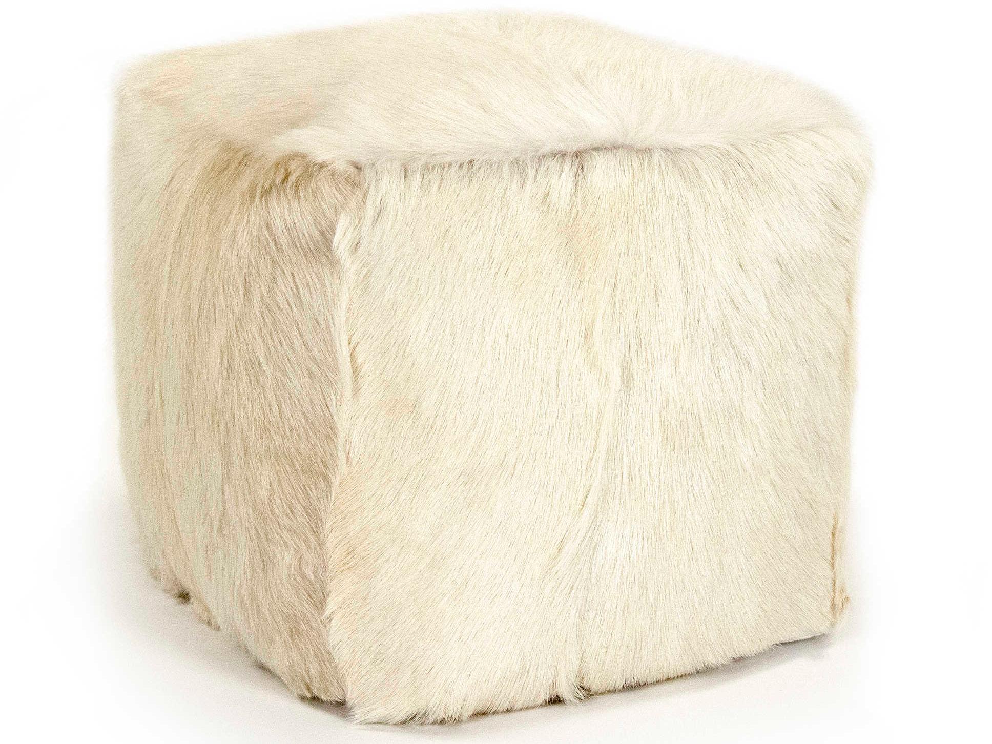 Zentique Ivory White Fur Ottoman