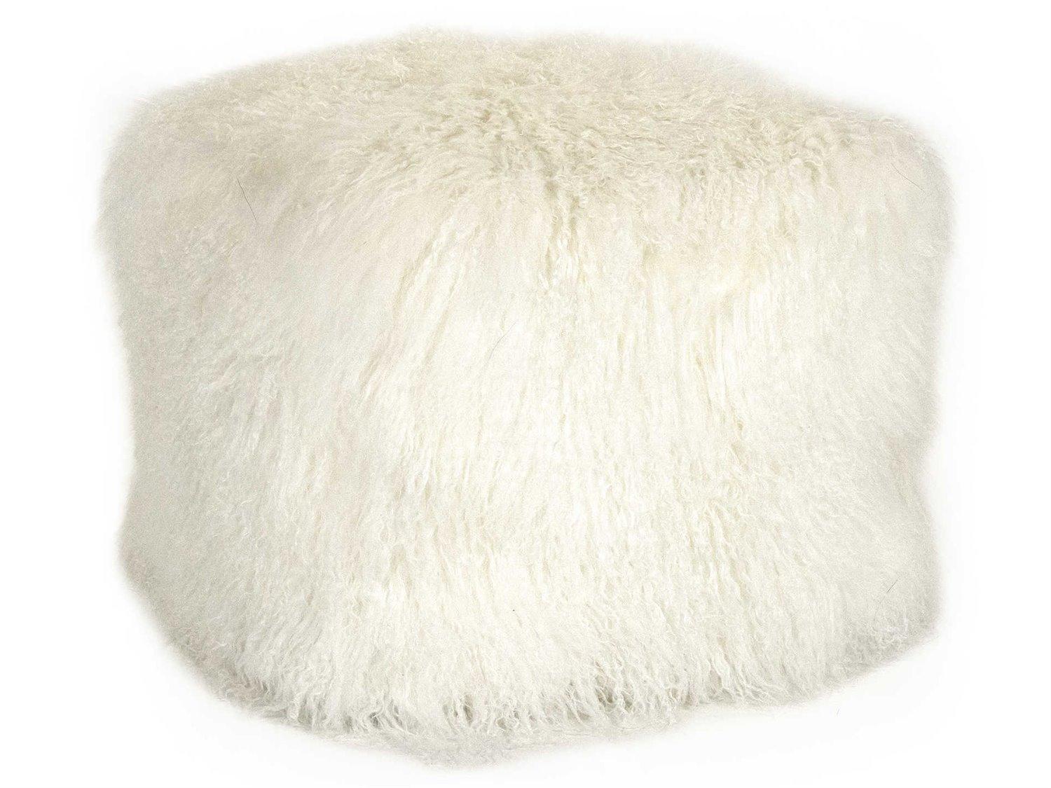 Zentique Tibetan White Lamb Fur Pouf