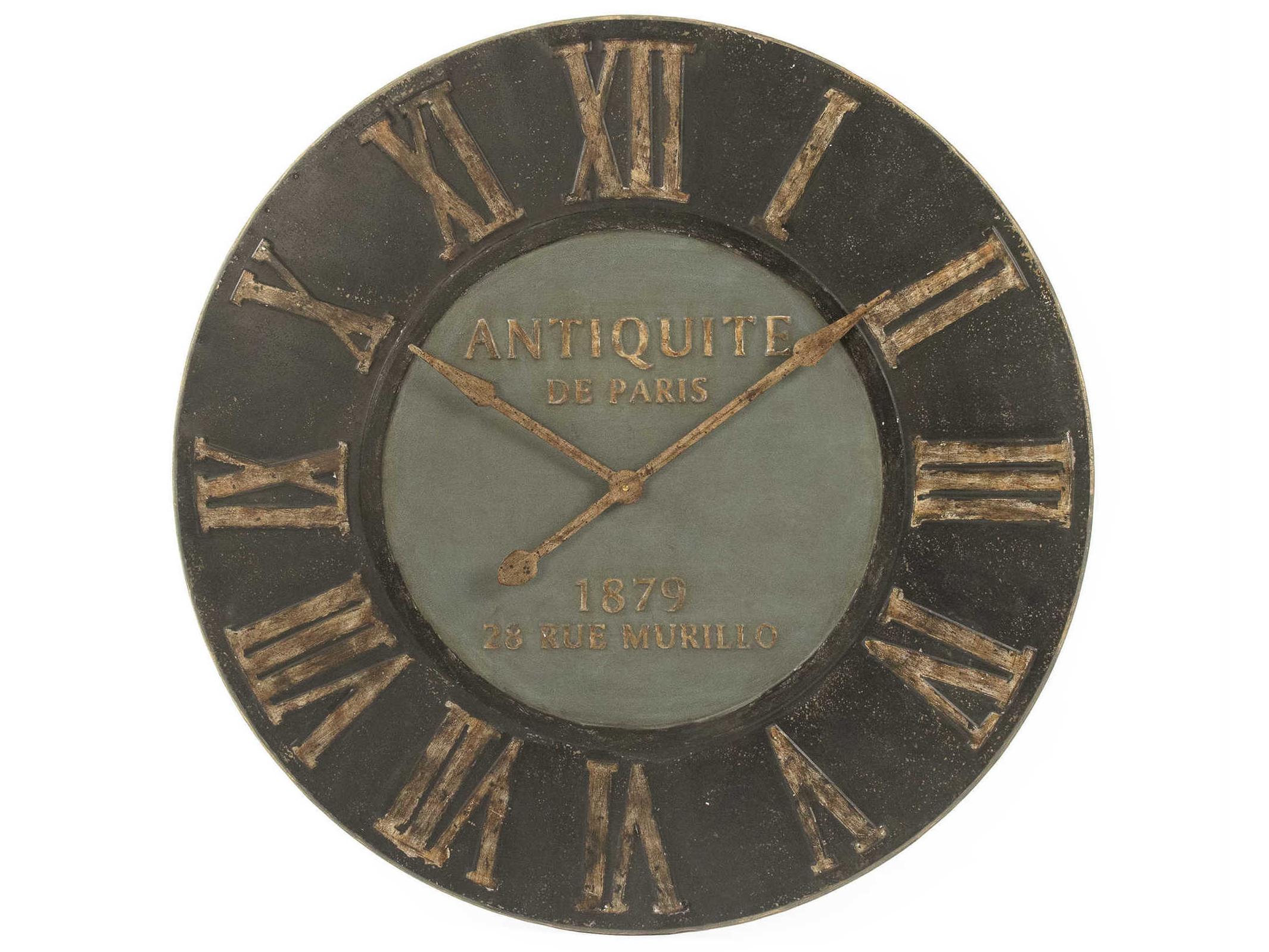 Zentique Distressed Dark Grey Wooden Frame Iron Clock