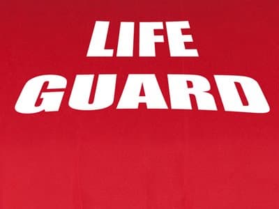 Fabric: Recacril Marine Grade Life Guard Printed Logo Red
