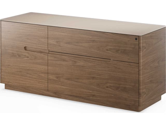Luma Multifunction Cabinet in Natural Walnut with Dune Glass Top