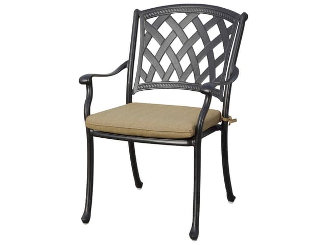 Darlee Ocean View Antique Bronze Cast Aluminum Outdoor Patio Dining Chairs with Sesame Cushions Set of 4