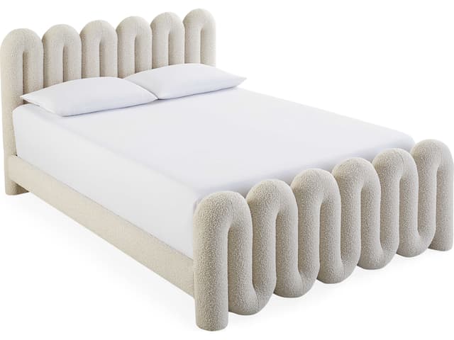 Serpentine Olympus Oatmeal White Upholstered Queen Platform Bed