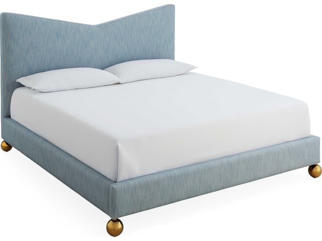 Chevron Brass Blue Upholstered King Platform Bed
