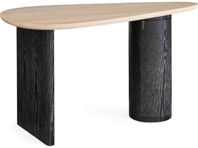 Oeuf Travertine Writing Desk with Black Oak Base