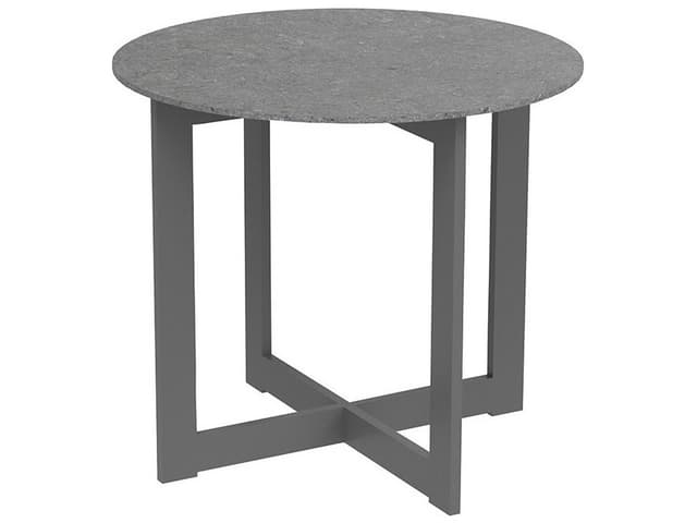 Fulton 24-Inch Round Aluminum End Table with Dekton Stone Top