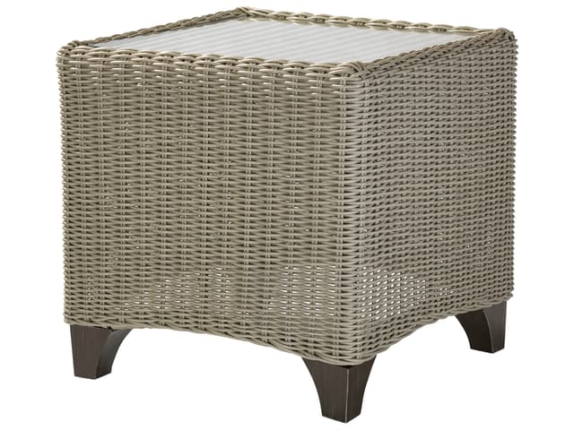 Requisite Wicker Square Glass Top Patio End Table