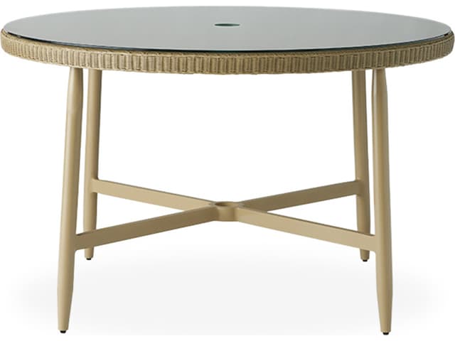 Fairview Wicker Round Glass Top Patio Dining Table with Umbrella Hole