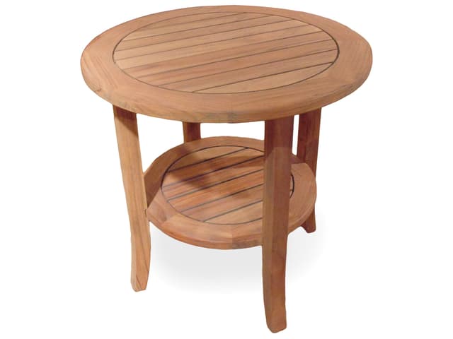 Teak Round Tapered Leg Outdoor Patio End Table with Shelf