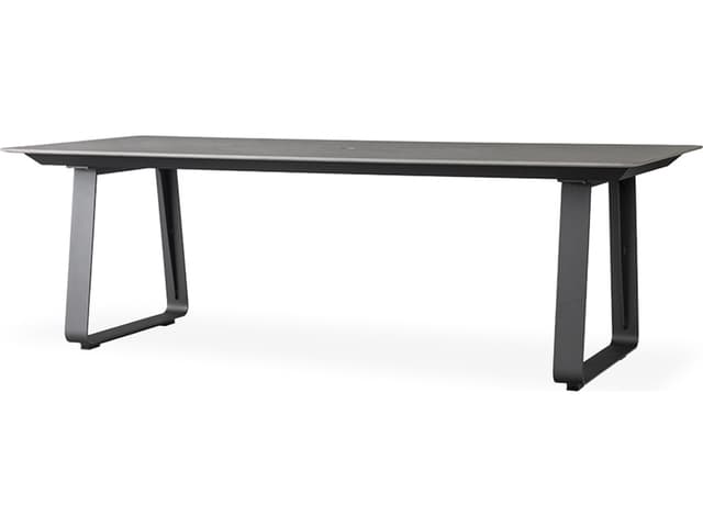 Universal Accessories Aluminum Rectangular Light Gray Corian Top Outdoor Patio Dining Table with Umbrella Hole