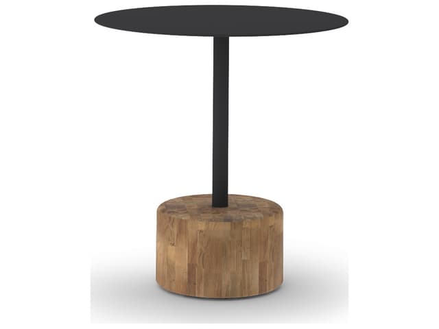 Glyph 24-Inch Round Aluminum Teak Tea Table