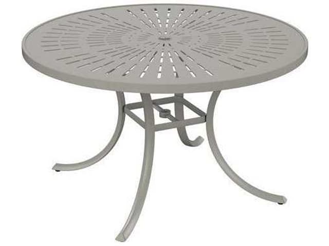 Patterned La'stratta Aluminum Round Outdoor Dining Table with Umbrella Hole