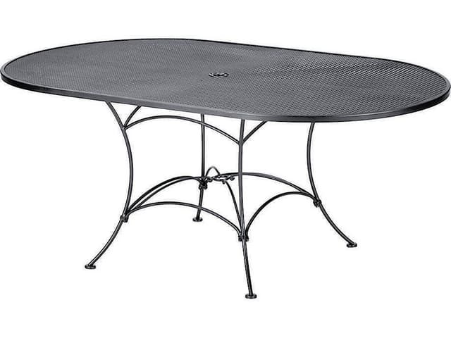 Wrought Iron Mesh Oval Patio Dining Table with Umbrella Hole