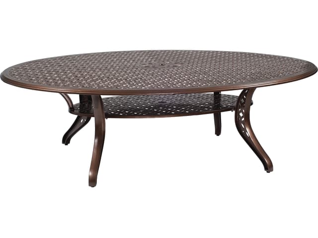Casa Cast Aluminum Oval Outdoor Dining Table with Umbrella Hole