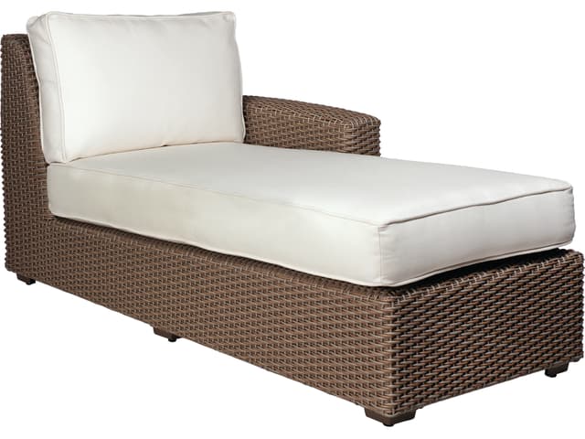 Whitecraft Augusta Wicker Aged Teak Left Arm Patio Chaise Lounge
