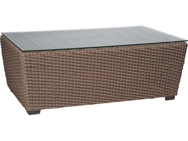 Whitecraft Augusta Wicker Aged Teak Rectangular Glass Top Outdoor Patio Coffee Table