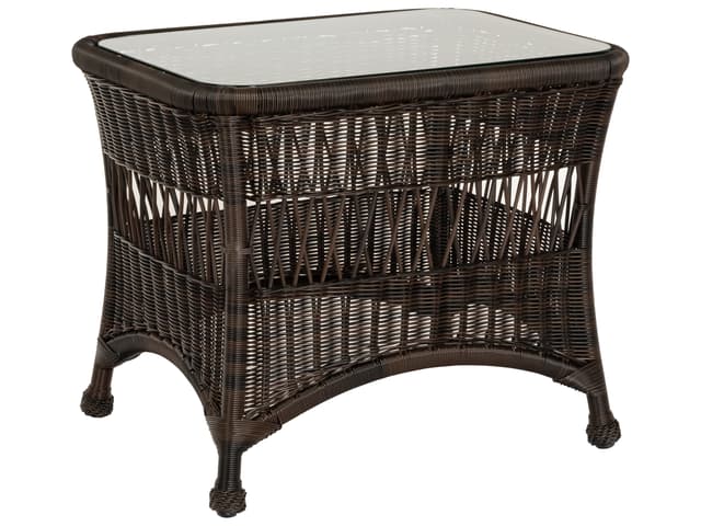 Whitecraft Sommerwind Wicker Rectangular Glass Top Patio End Table