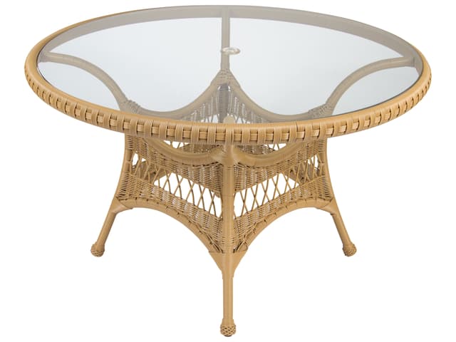 Whitecraft Sommerwind Wicker Round Glass Top Outdoor Patio Dining Table with Umbrella Hole
